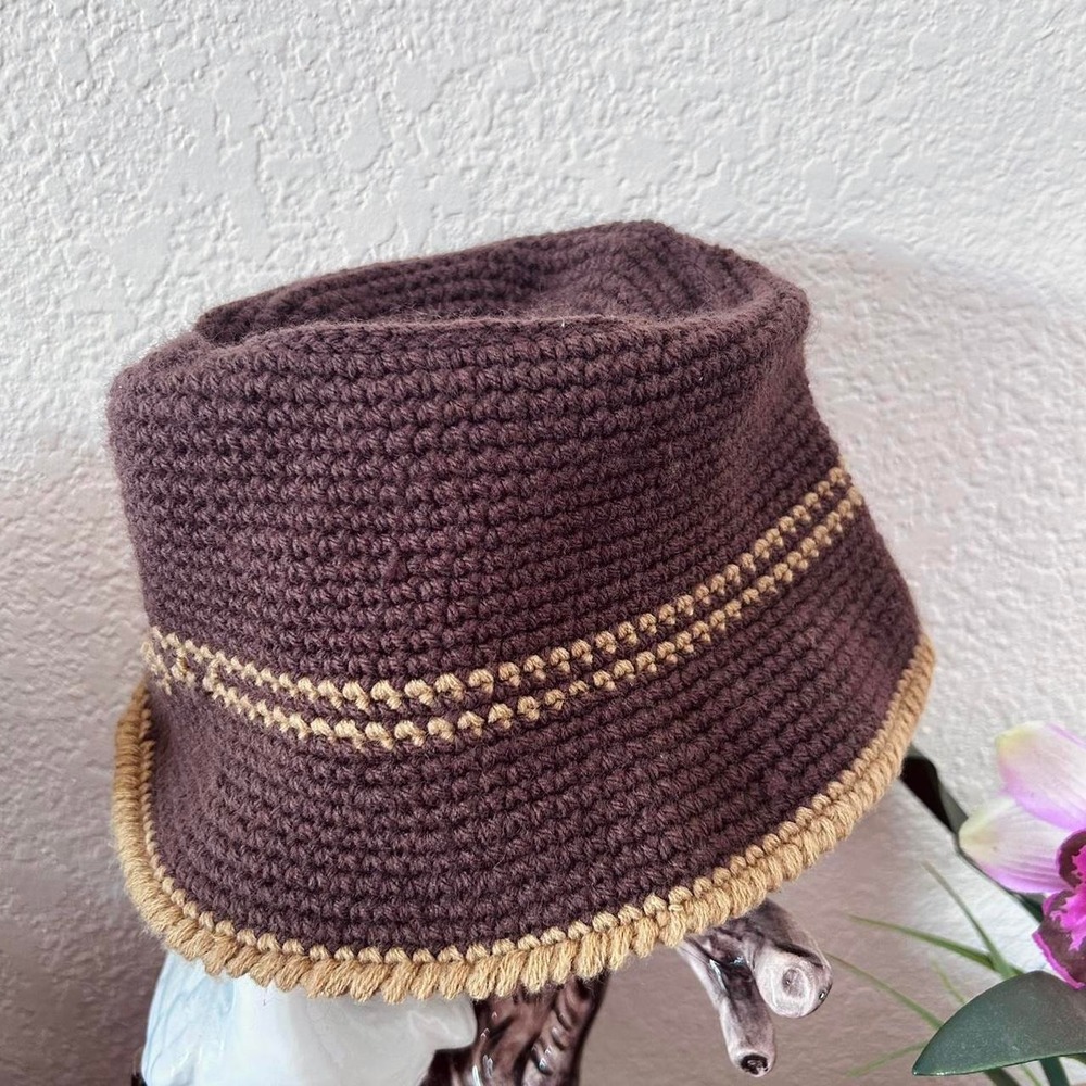 Unbranded Crochet Bucket Hat Women OS Brown Floral Boho Cottagecore 3D Flower - Picture 4 of 7